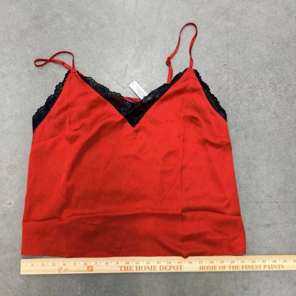 Adore Me Red Satin Camisole with Black Lace Trim